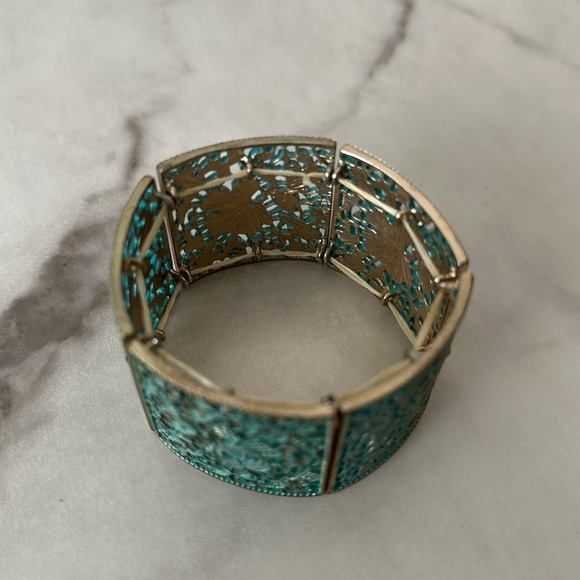Stretch bracelet in teal and gold - Picture 2 of 3